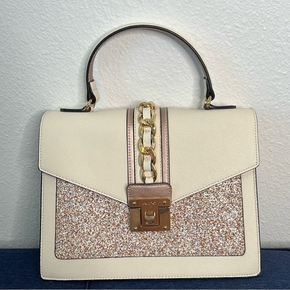 Aldo Handbags - Aldo Glenda Satchel Cream and Gold Glitter